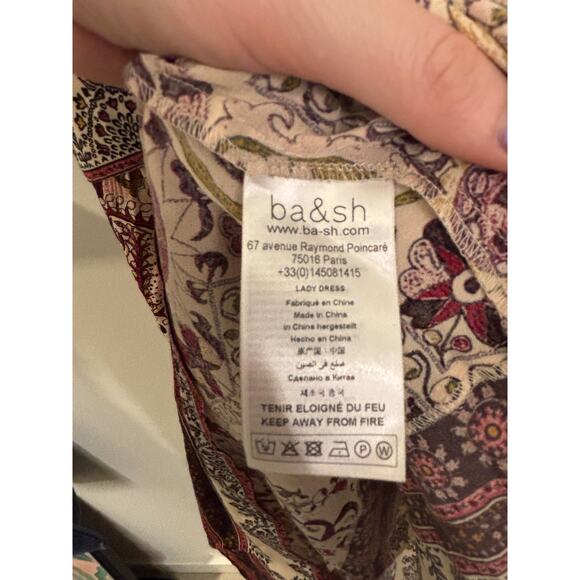 ba&sh Dress Womens Small Zael Paisley Short Sleeve Midi Ecru V-Neck NWT - Picture 9 of 12